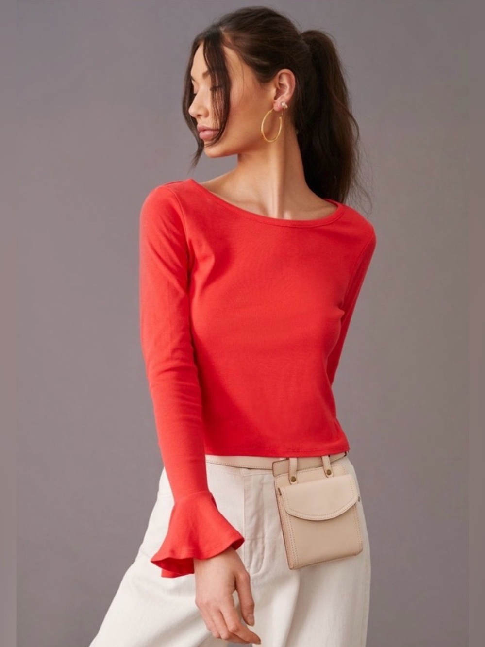 Anthropologie Maeve Flouncy Dramatic Long Bell Sleeve Cotton Coquette Top Size L